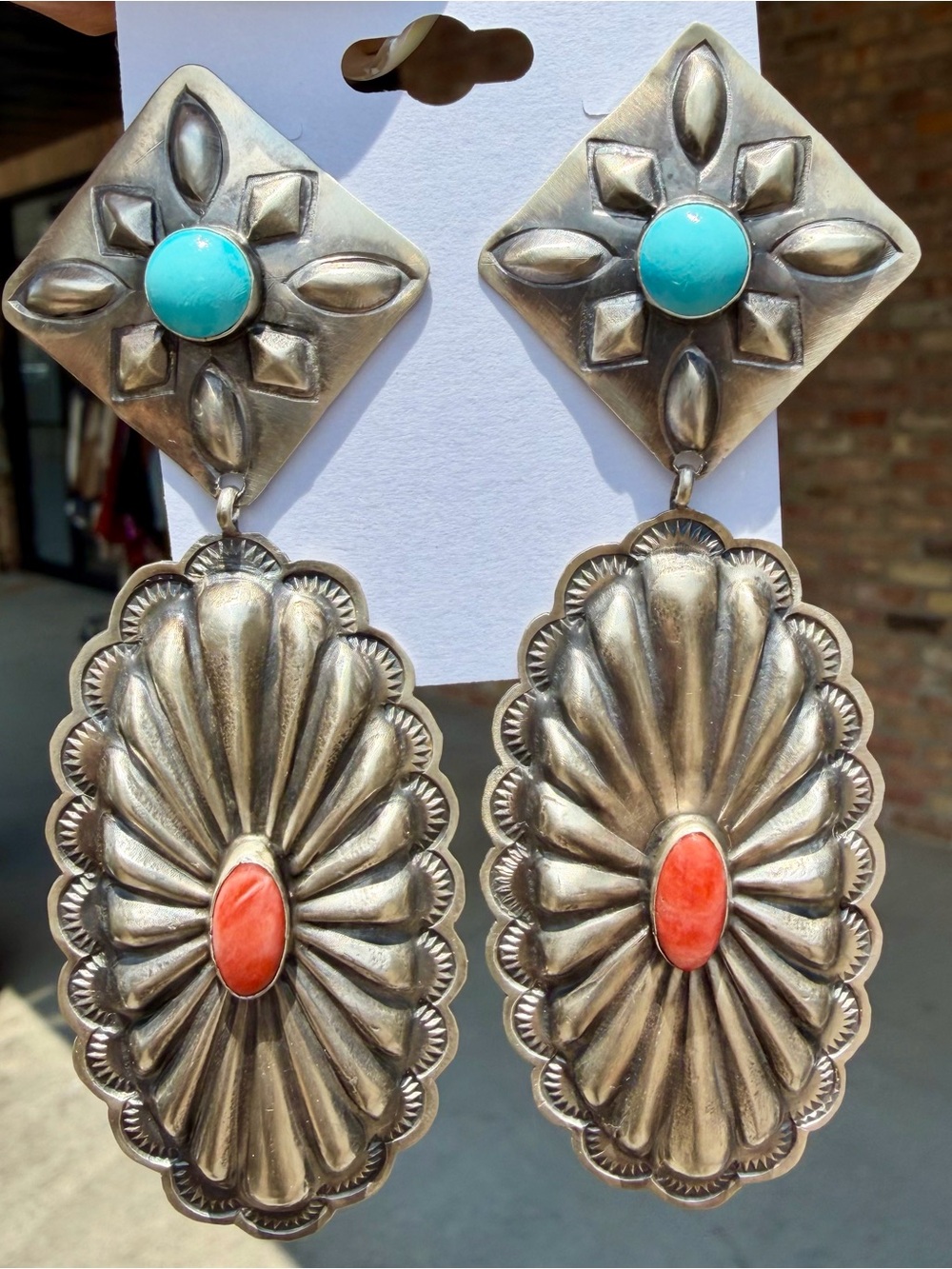 Concho Sterling Silver/ Turq Earrings, Artist Stamped - Rita Lee